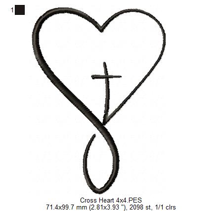 Cross with a Heart - Fill Stitch - Machine Embroidery Design