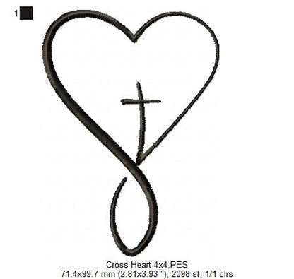 Cross with a Heart - Fill Stitch - Machine Embroidery Design