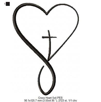 Cross with a Heart - Fill Stitch - Machine Embroidery Design