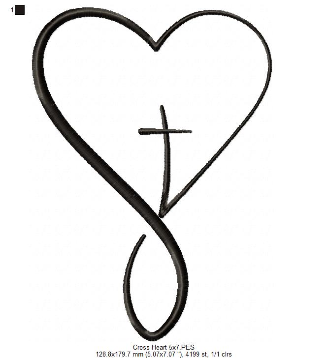 Cross with a Heart - Fill Stitch - Machine Embroidery Design