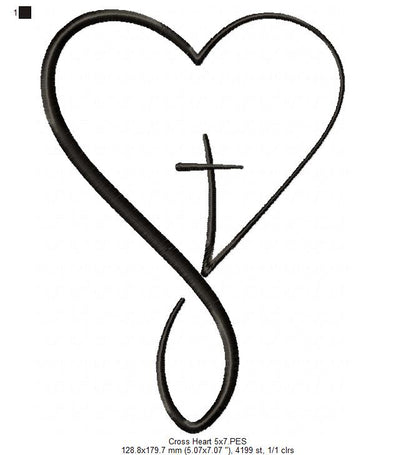 Cross with a Heart - Fill Stitch - Machine Embroidery Design