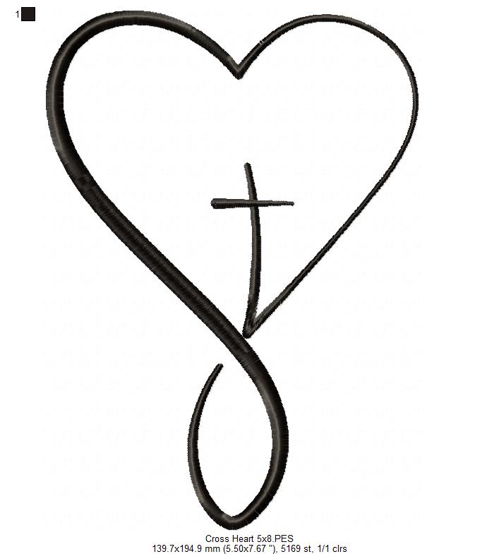 Cross with a Heart - Fill Stitch - Machine Embroidery Design