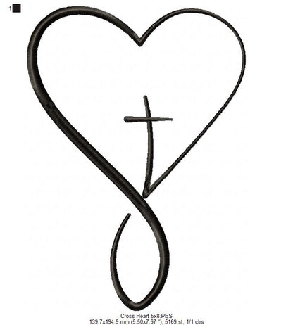 Cross with a Heart - Fill Stitch - Machine Embroidery Design