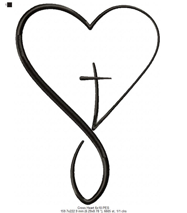 Cross with a Heart - Fill Stitch - Machine Embroidery Design