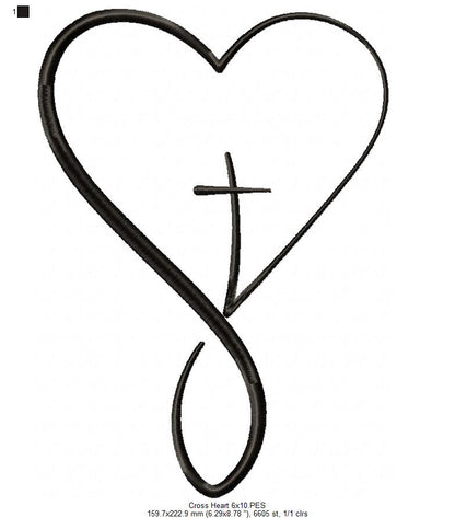 Cross with a Heart - Fill Stitch - Machine Embroidery Design