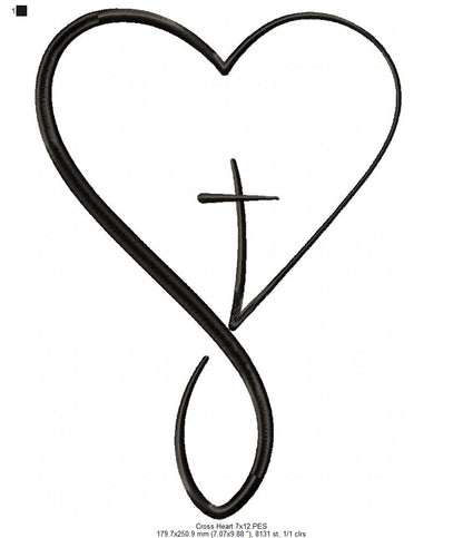 Cross with a Heart - Fill Stitch - Machine Embroidery Design