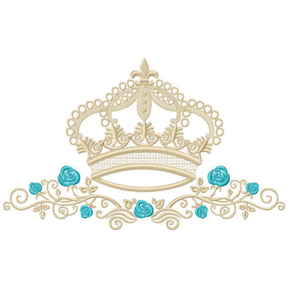 Queen Royal Crown and Flowers - Fill Stitch - Machine Embroidery Design