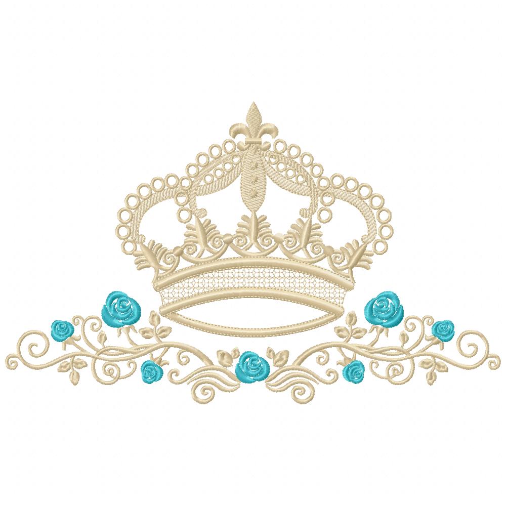 Queen Royal Crown and Flowers - Fill Stitch - Machine Embroidery Design