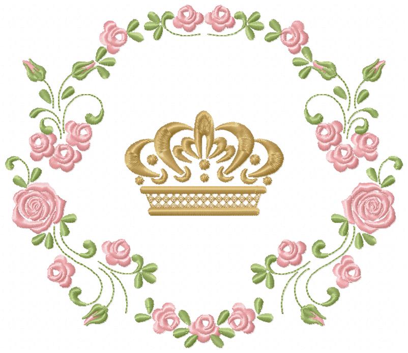 Royal Crown and Flowers Frame - Fill Stitch - Machine Embroidery Design