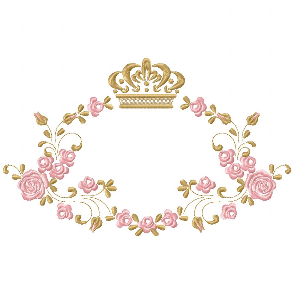 Royal Crown and Flowers Frame - Fill Stitch - Machine Embroidery Design