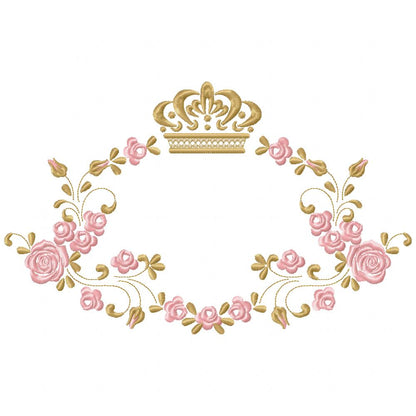 Royal Crown and Flowers Frame - Fill Stitch - Machine Embroidery Design