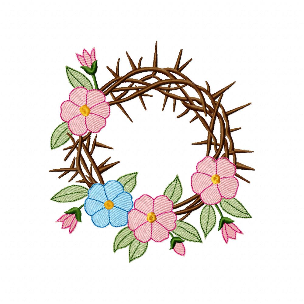 Crown of Thorns with Flowers - Rippled Stitch - Machine Embroidery Design