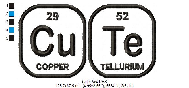 Cu Te Periodic Table - Applique - Machine Embroidery Design