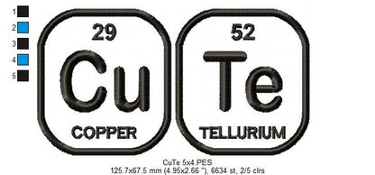 Cu Te Periodic Table - Applique - Machine Embroidery Design