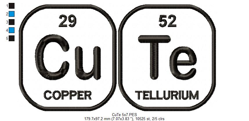 Cu Te Periodic Table - Applique - Machine Embroidery Design