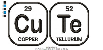 Cu Te Periodic Table - Applique - Machine Embroidery Design