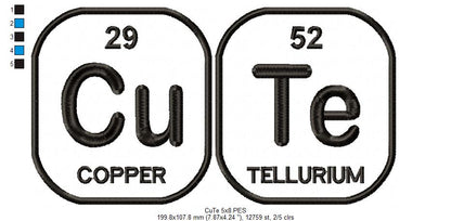 Cu Te Periodic Table - Applique - Machine Embroidery Design