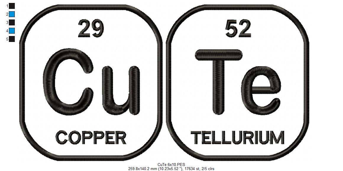 Cu Te Periodic Table - Applique - Machine Embroidery Design