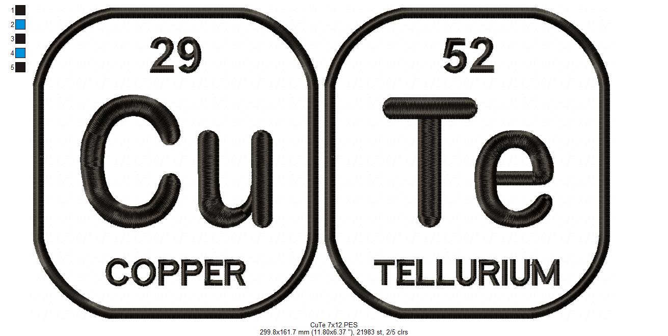 Cu Te Periodic Table - Applique - Machine Embroidery Design