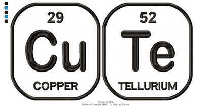 Cu Te Periodic Table - Applique - Machine Embroidery Design
