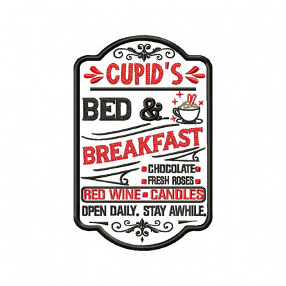 Farmhouse Valentines Sign Cupid Bed & Breakfest - Fill Stitch - Machine Embroidery Design