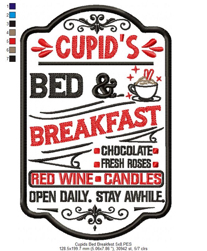 Farmhouse Valentines Sign Cupid Bed & Breakfest - Fill Stitch - Machine Embroidery Design