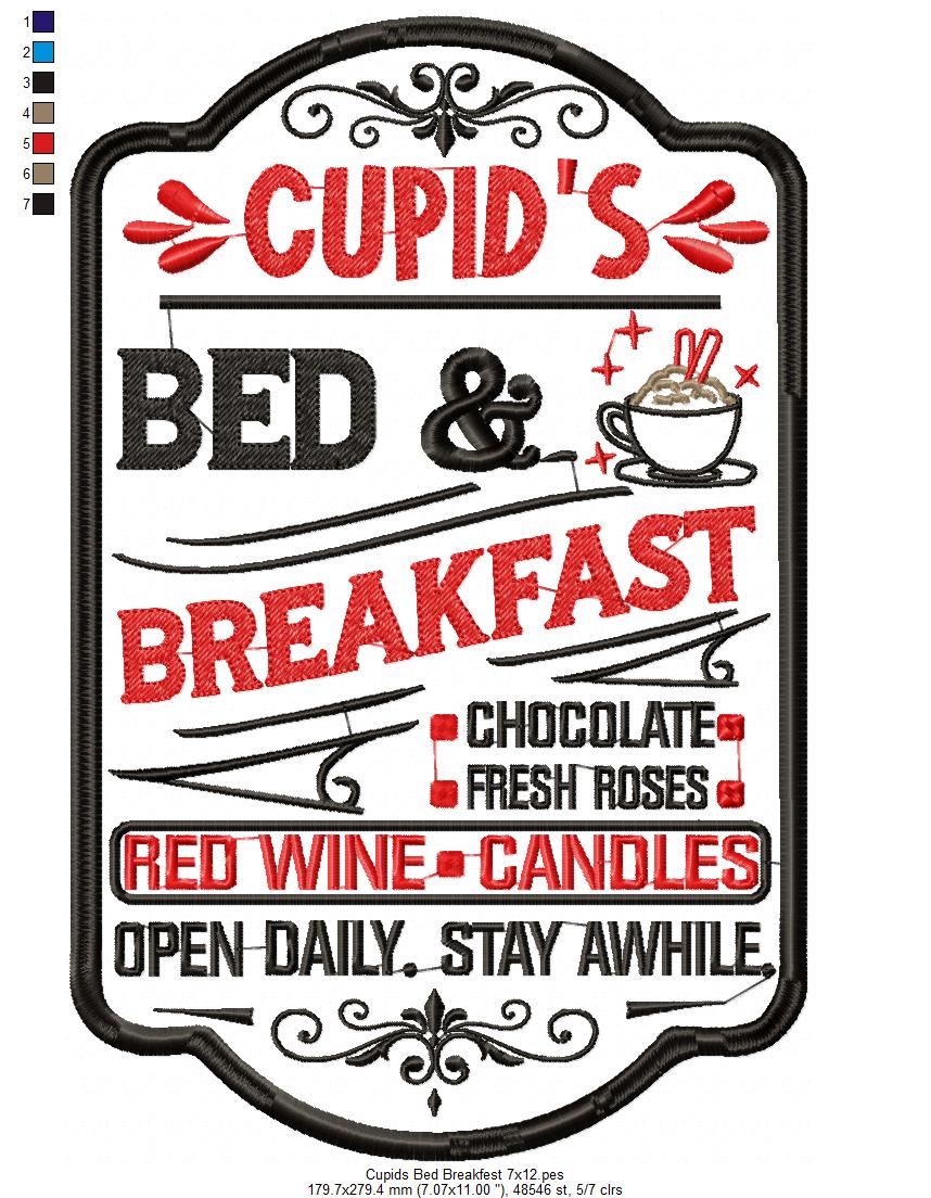 Farmhouse Valentines Sign Cupid Bed & Breakfest - Fill Stitch - Machine Embroidery Design
