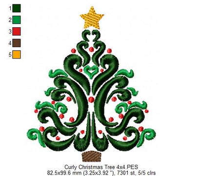 Curly Christmas Tree - Fill Stitch - Machine Embroidery Design