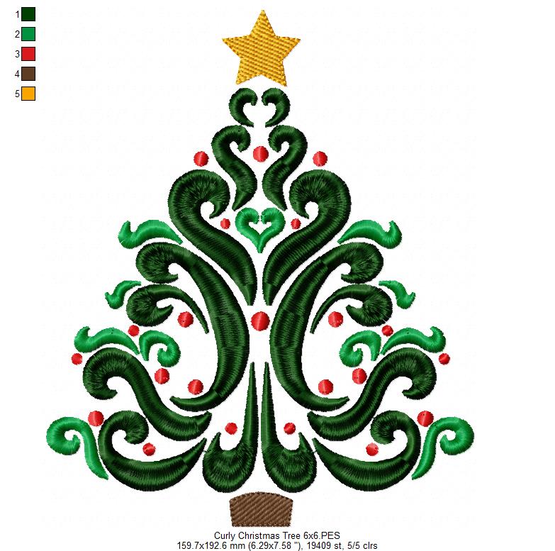 Curly Christmas Tree - Fill Stitch - Machine Embroidery Design