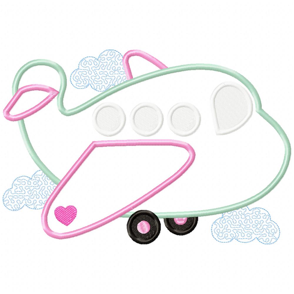 Cute Airplane - Applique - Machine Embroidery Design