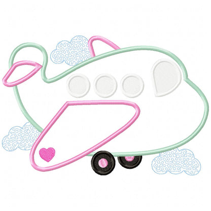 Cute Airplane - Applique - Machine Embroidery Design