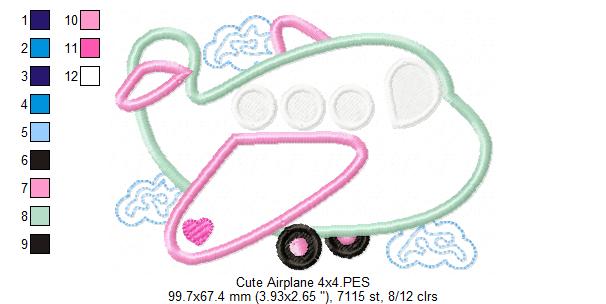 Cute Airplane - Applique - Machine Embroidery Design