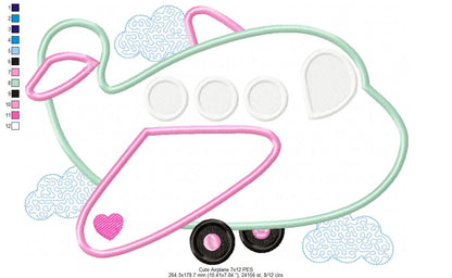 Cute Airplane - Applique - Machine Embroidery Design