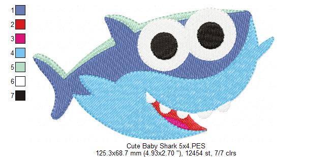 Cute Baby Shark - Fill Stitch - Machine Embroidery Design