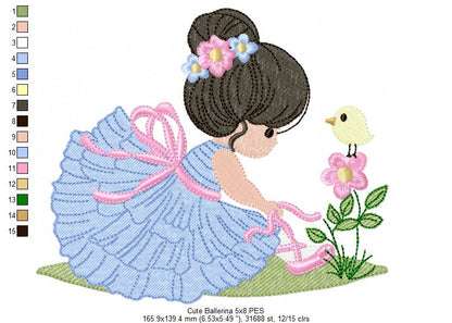 Cute Ballerina - Fill Stitch - Machine Embroidery Design