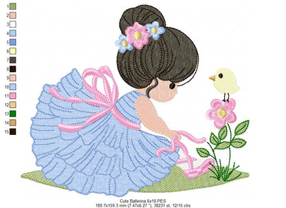 Cute Ballerina - Fill Stitch - Machine Embroidery Design