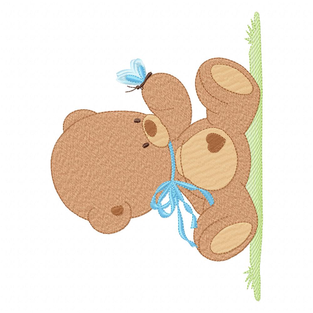 Baby Teddy Bear Boy and Butterfly - Fill Stitch - Machine Embroidery Design