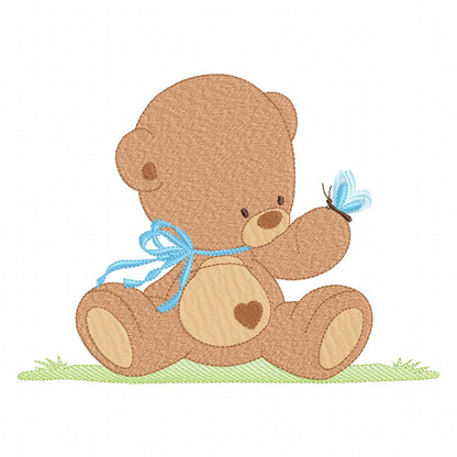 Baby Teddy Bear Boy and Butterfly - Fill Stitch - Machine Embroidery Design