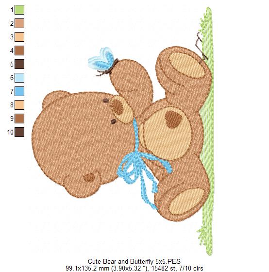 Baby Teddy Bear Boy and Butterfly - Fill Stitch - Machine Embroidery Design