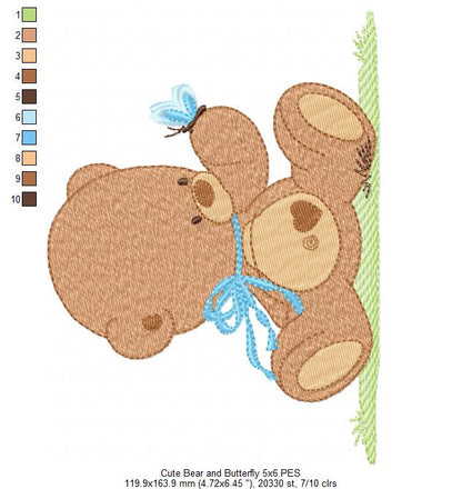 Baby Teddy Bear Boy and Butterfly - Fill Stitch - Machine Embroidery Design