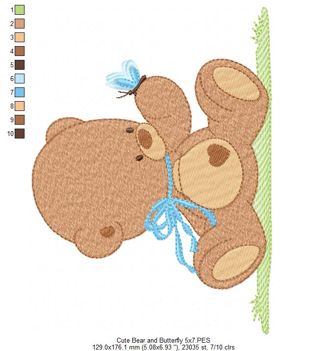 Baby Teddy Bear Boy and Butterfly - Fill Stitch - Machine Embroidery Design