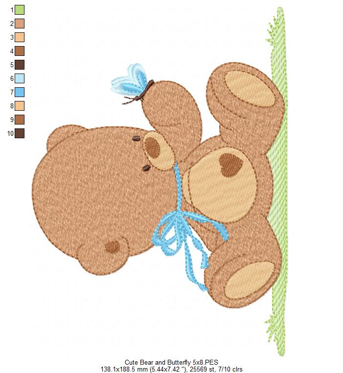 Baby Teddy Bear Boy and Butterfly - Fill Stitch