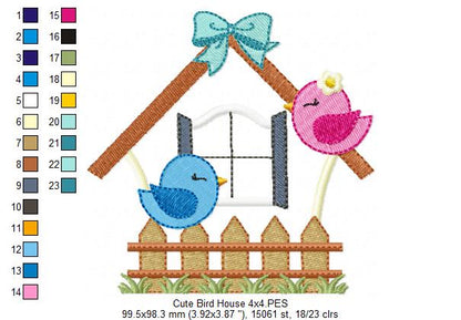 Birds, Bird House and Fence - Applique