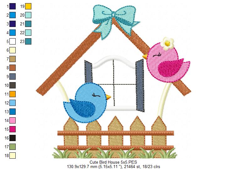 Birds, Bird House and Fence - Applique