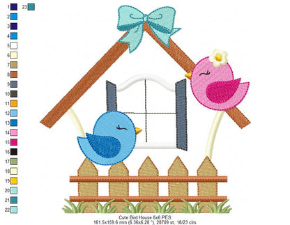 Birds, Bird House and Fence - Applique
