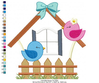 Birds, Bird House and Fence - Applique