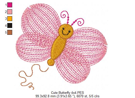 Cute Butterfly - Rippled Stitch - Machine Embroidery Design