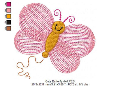 Cute Butterfly - Rippled Stitch - Machine Embroidery Design
