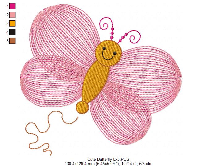 Cute Butterfly - Rippled Stitch - Machine Embroidery Design