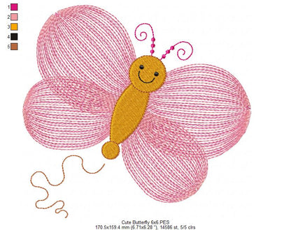 Cute Butterfly - Rippled Stitch - Machine Embroidery Design